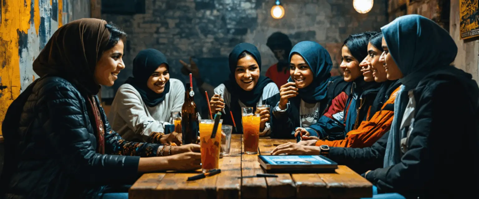 خريطة تُظهر أعلام سبعة منتخبات عربية متأهلة لكأس العالم 2026 فوق منطقة الشرق الأوسط وشمال إفريقيا.